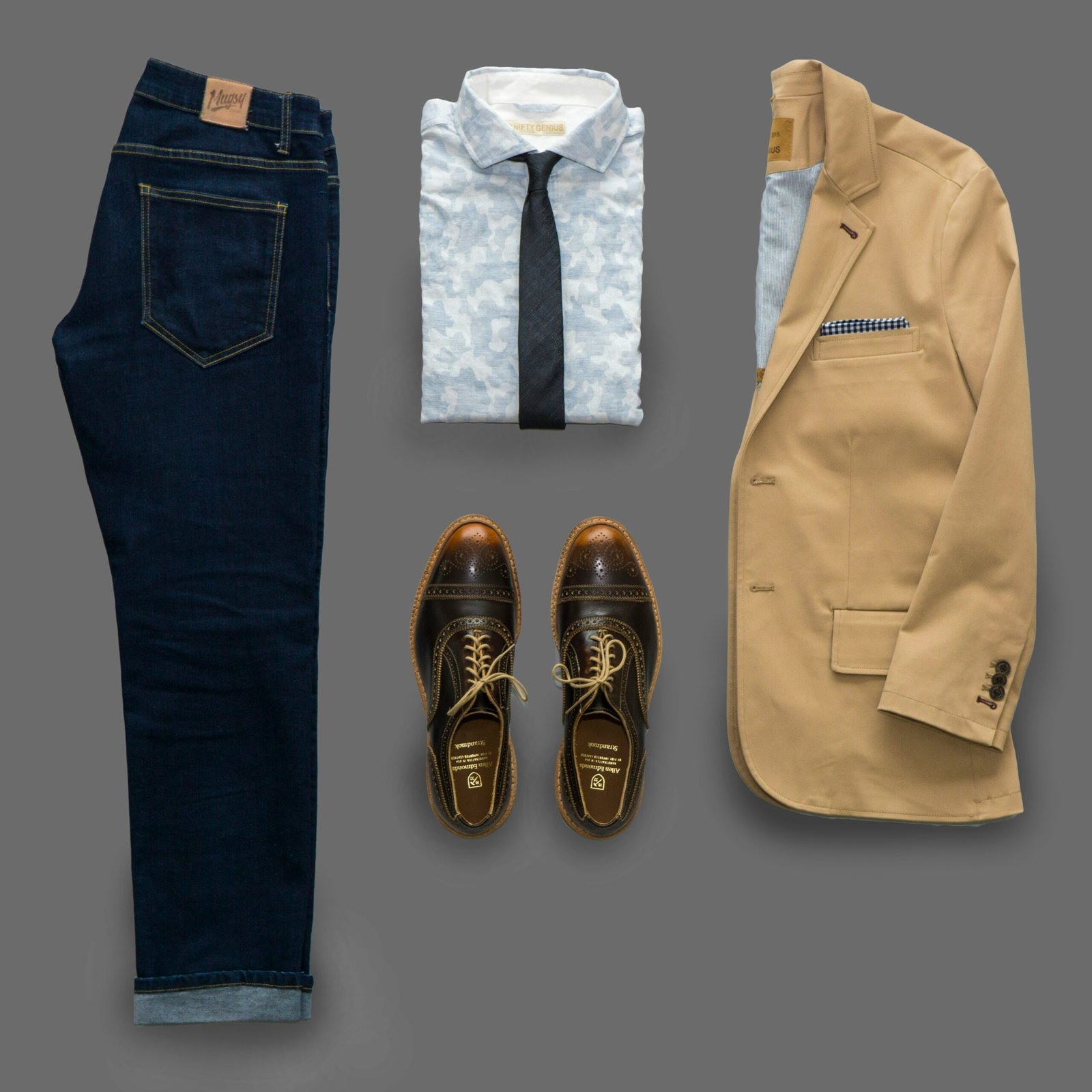 The Basic Items of Men's Attire: Shirt, Trousers, Shoes, Jacket and Accessories.